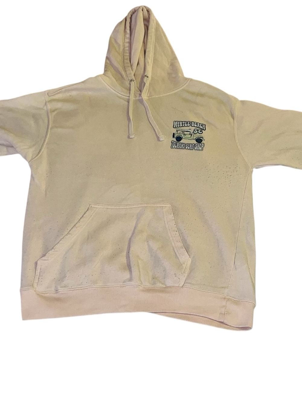 Cream Pullover Hoodie Sweatshirt with Myrtle Beach Surf Graphic
